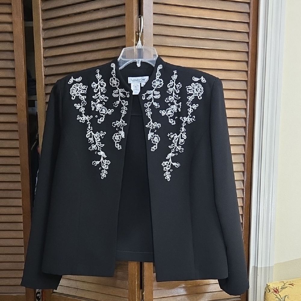Coldwater Creek Black Jacket with White Embroidery Like New